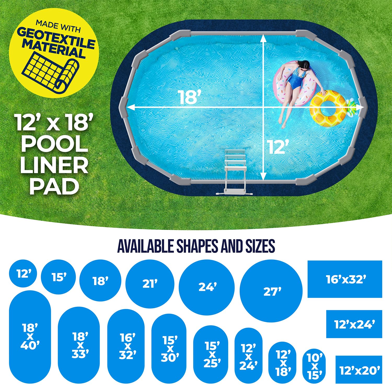 Shop Square pool pad on setup shows compatibility with soft- and hard-sided pools.