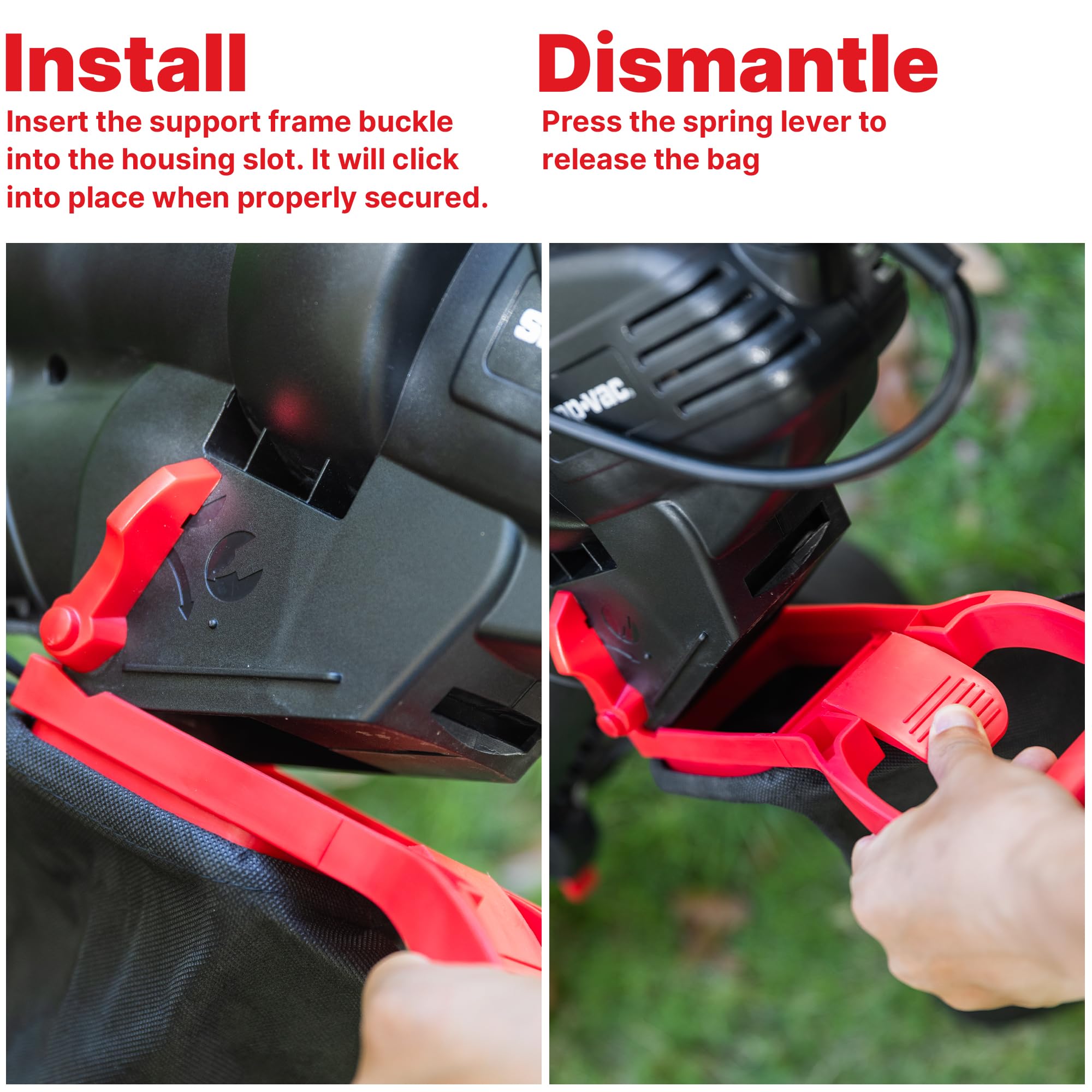 Shop-Vac instant mulching system reduces leaf volume on contact.
