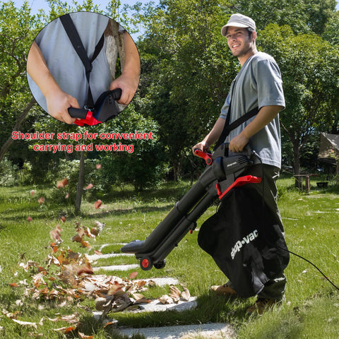 Shop-Vac shoulder strap comfort enables hands-free yard work.