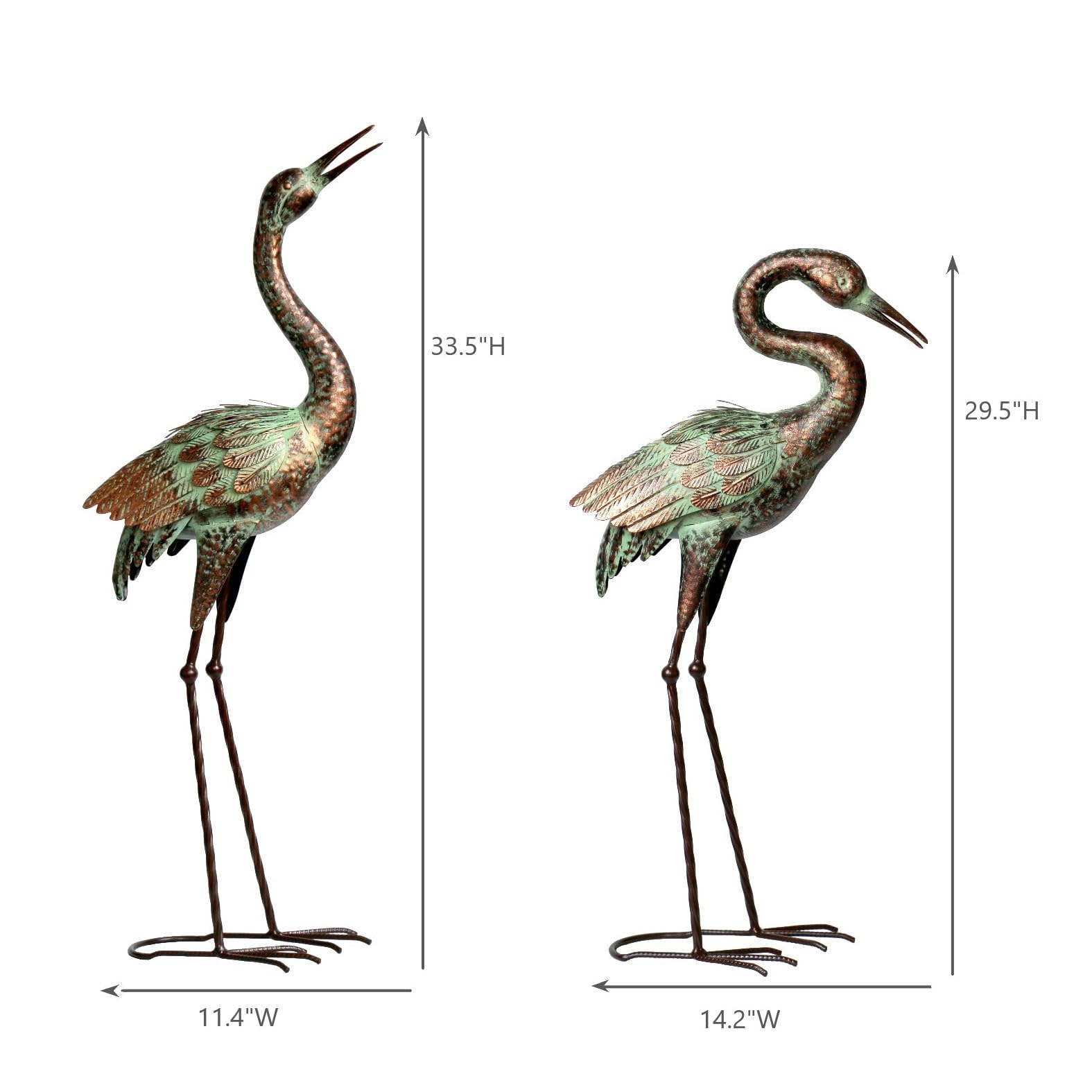 Shorayn crane statue close-up shows gradient patina finish and craftsmanship