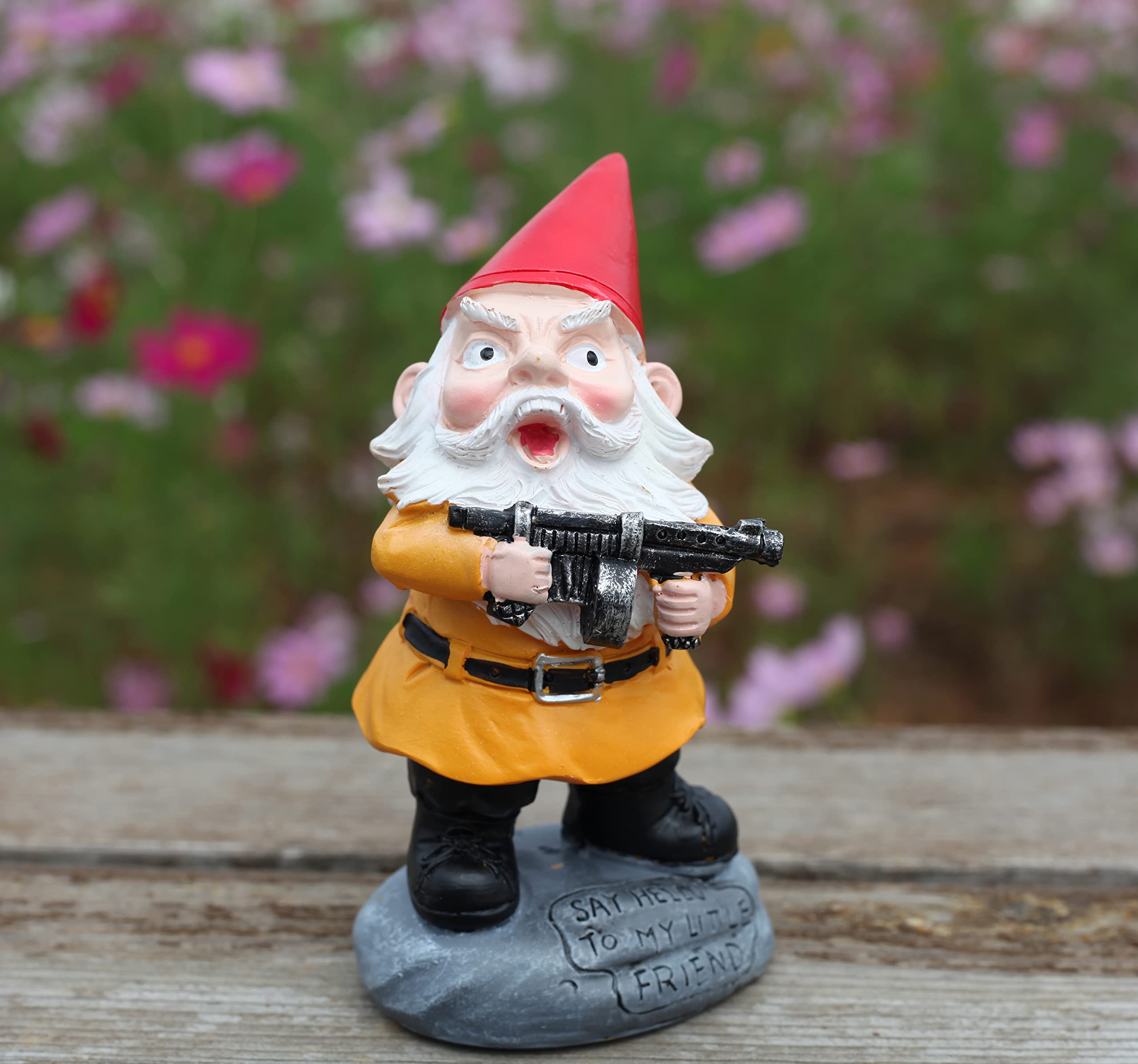 SHOWFEICAT funny garden gnome with gun adds playful outdoor charm