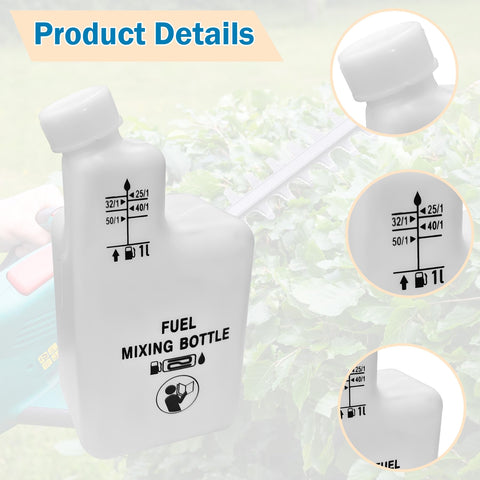 Showingo clear ratio markings showing four oil-to-fuel options for accuracy