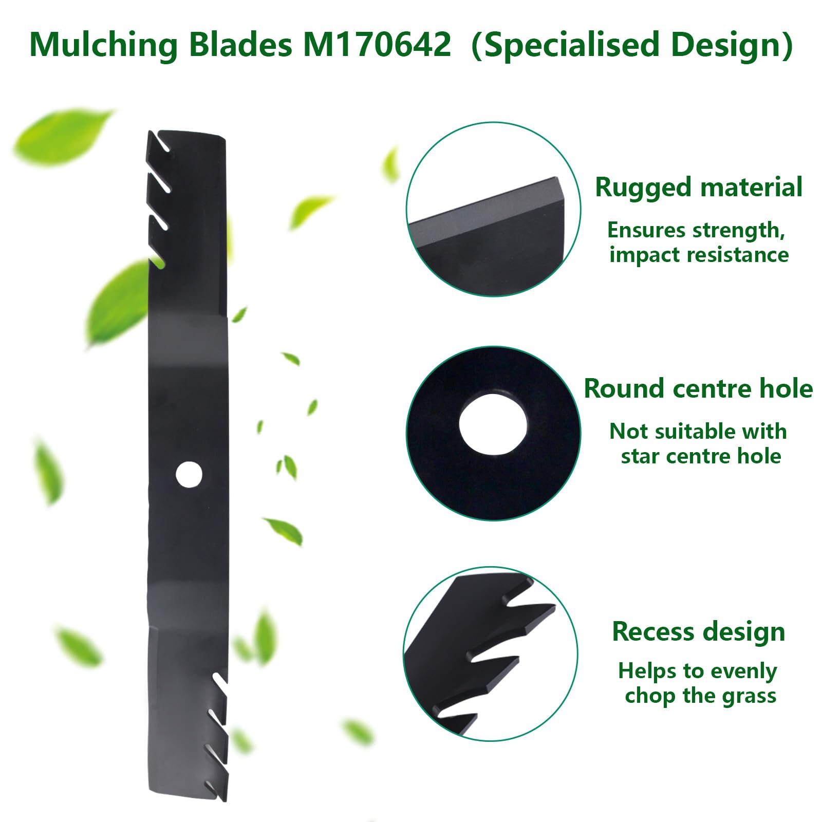 Grooved mulching design promotes even clipping processing and nutrient return.