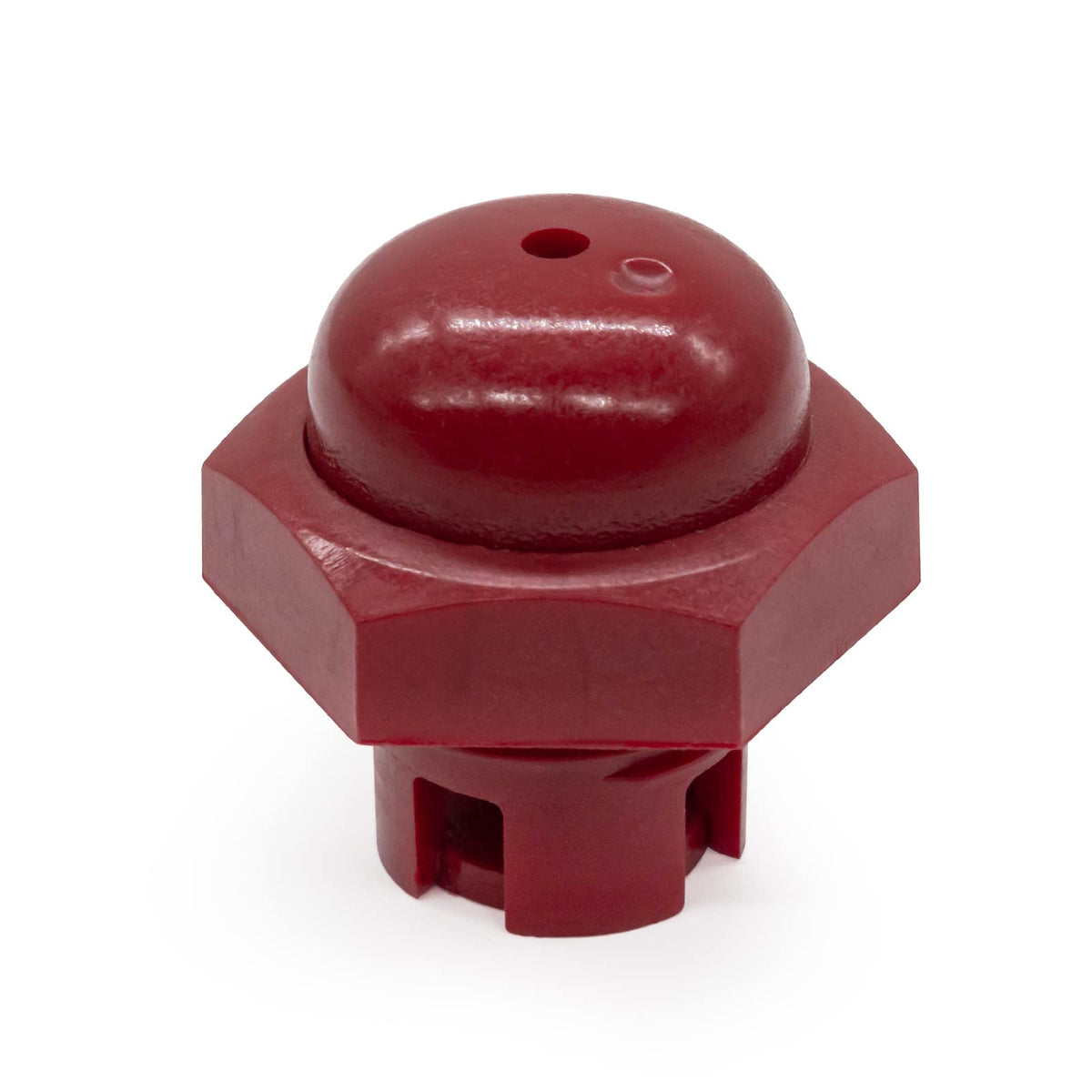 Showingo red oil fill cap front view with O-ring for leak prevention during maintenance