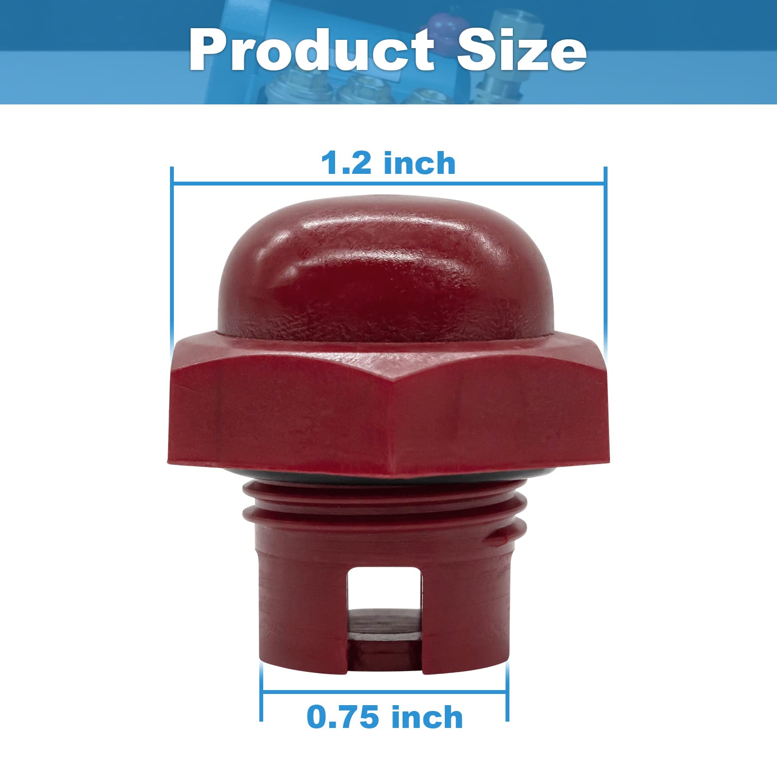 Showingo red oil fill cap top view ensuring tight seal during operation