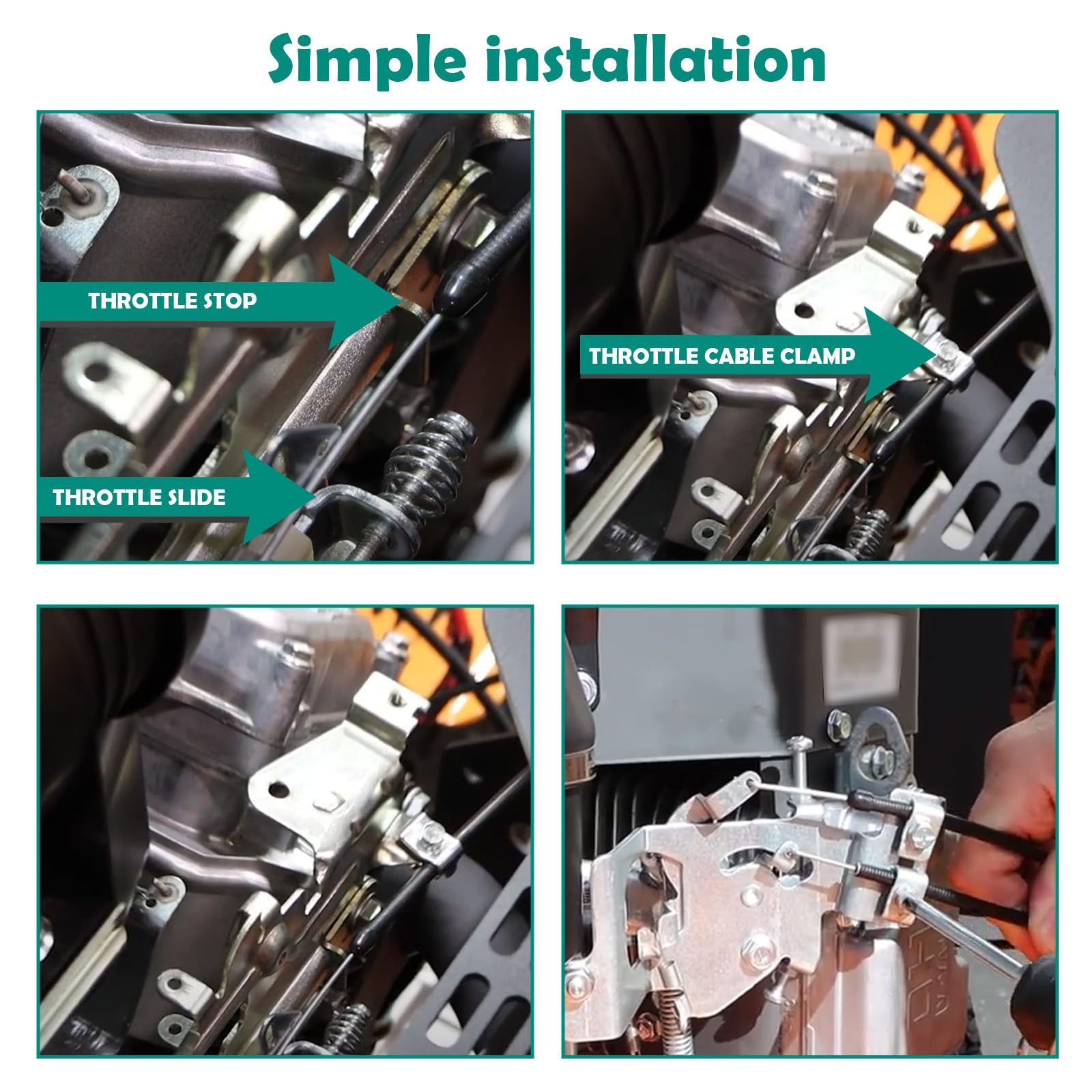 Showingo stainless steel throttle cable with protective rubber insulation.