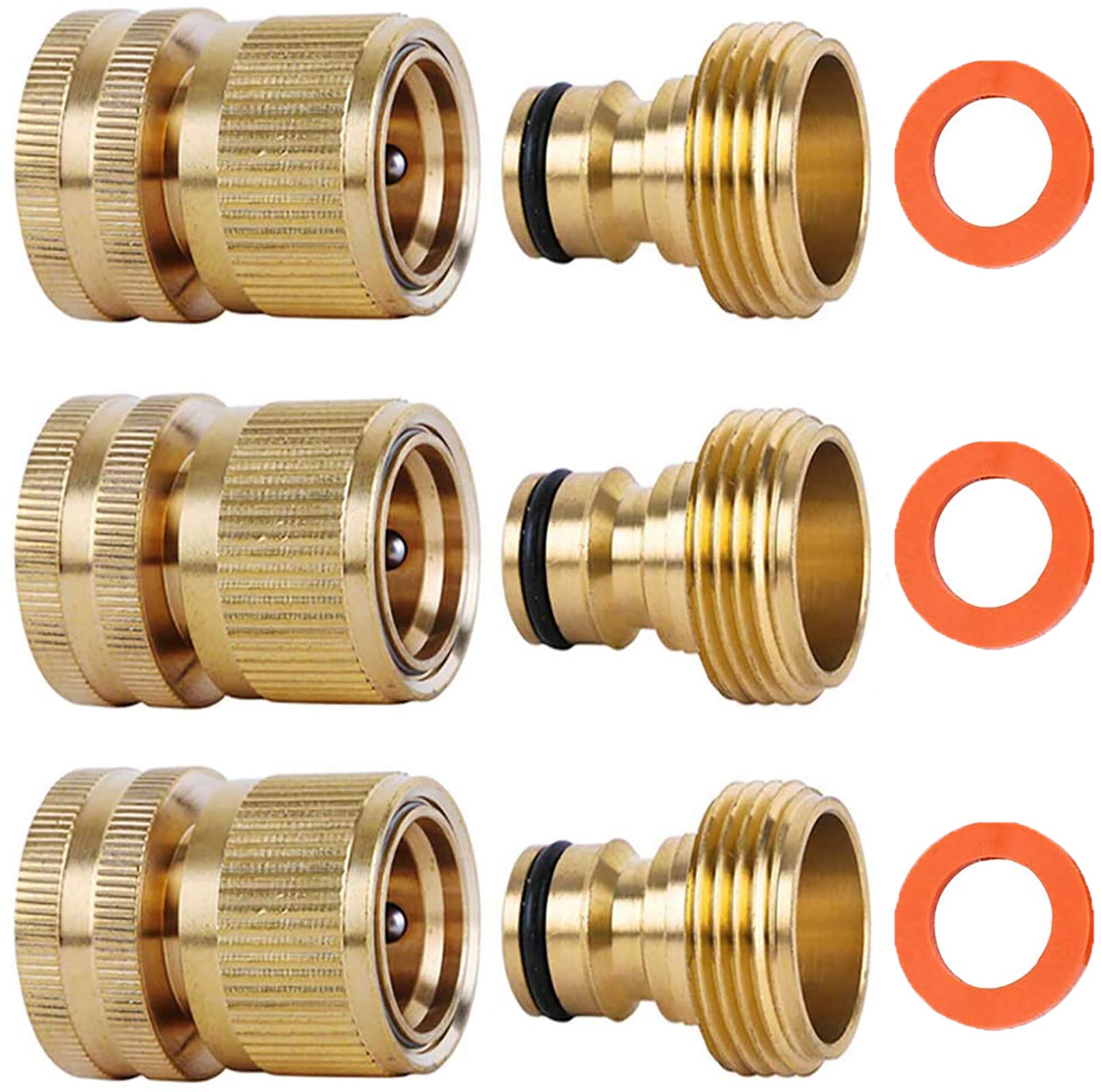 SHOWNEW quick-connect brass fittings close-up enabling leak-free 3/4 inch hose connections
