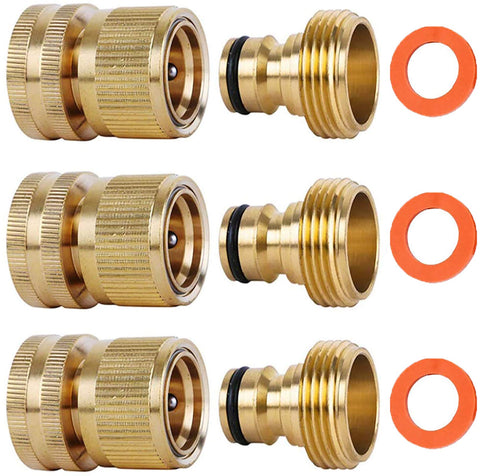 SHOWNEW quick-connect brass fittings close-up enabling leak-free 3/4 inch hose connections