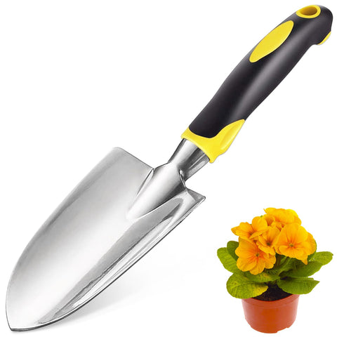 Showvigor garden shovel in stainless steel, ready for digging and planting tasks.