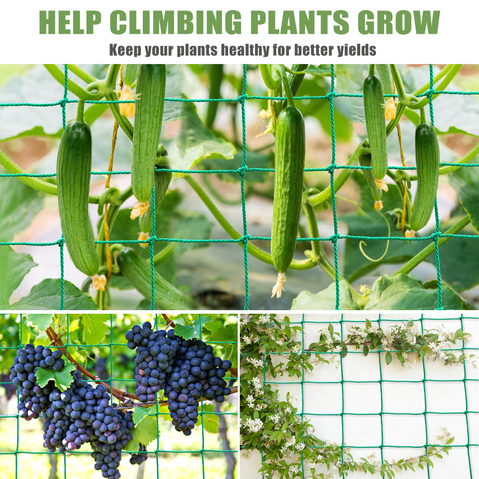 SHPPETONB Heavy-duty netting withstands heavy crops without sag.