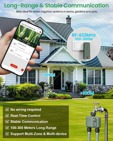 Shrieve WiFi Water Timer 2-Zone long-range signal reaching across yard
