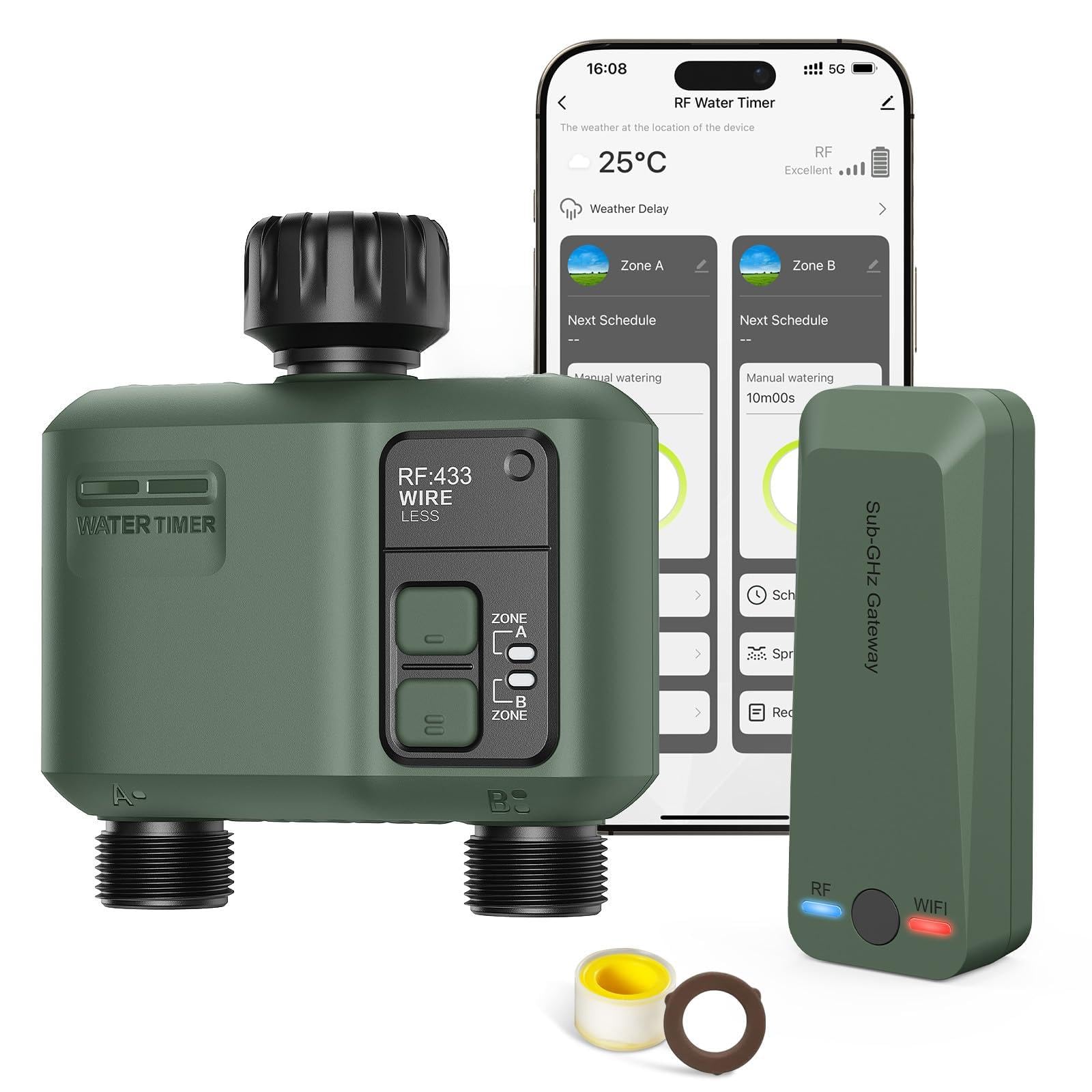 Shrieve WiFi Water Timer 2-Zone outdoor installation showing weatherproof housing for reliable irrigation
