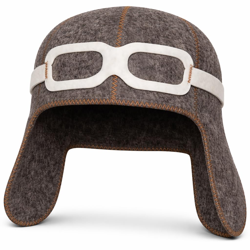 SHSH Pilot sauna hat front view shows warm wool for comfortable sessions