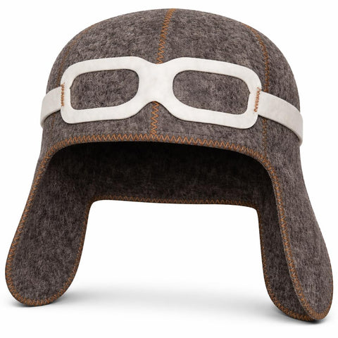 SHSH Pilot sauna hat front view shows warm wool for comfortable sessions