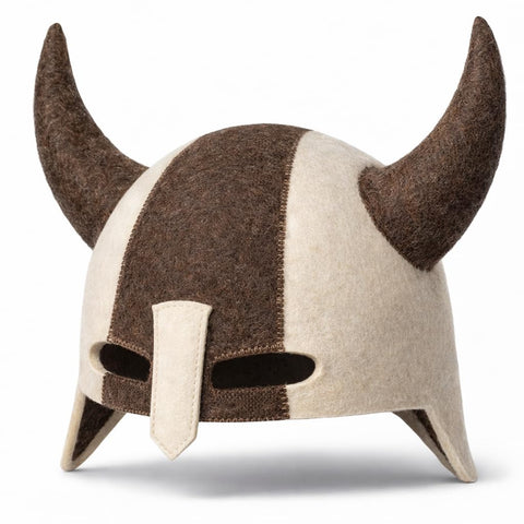 SHSH Trade Group Wool Banya Hat Knight front view with Viking horn design for sauna comfort.