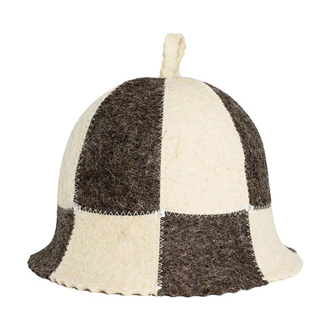 SHSH Trade Group wool sauna hat front view showing checkered pattern for comfort in sauna
