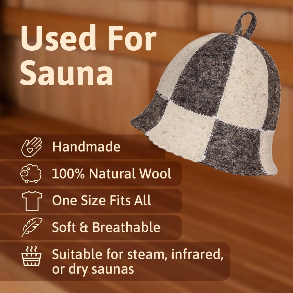 SHSH Trade Group wool sauna hat side view highlighting checkered design