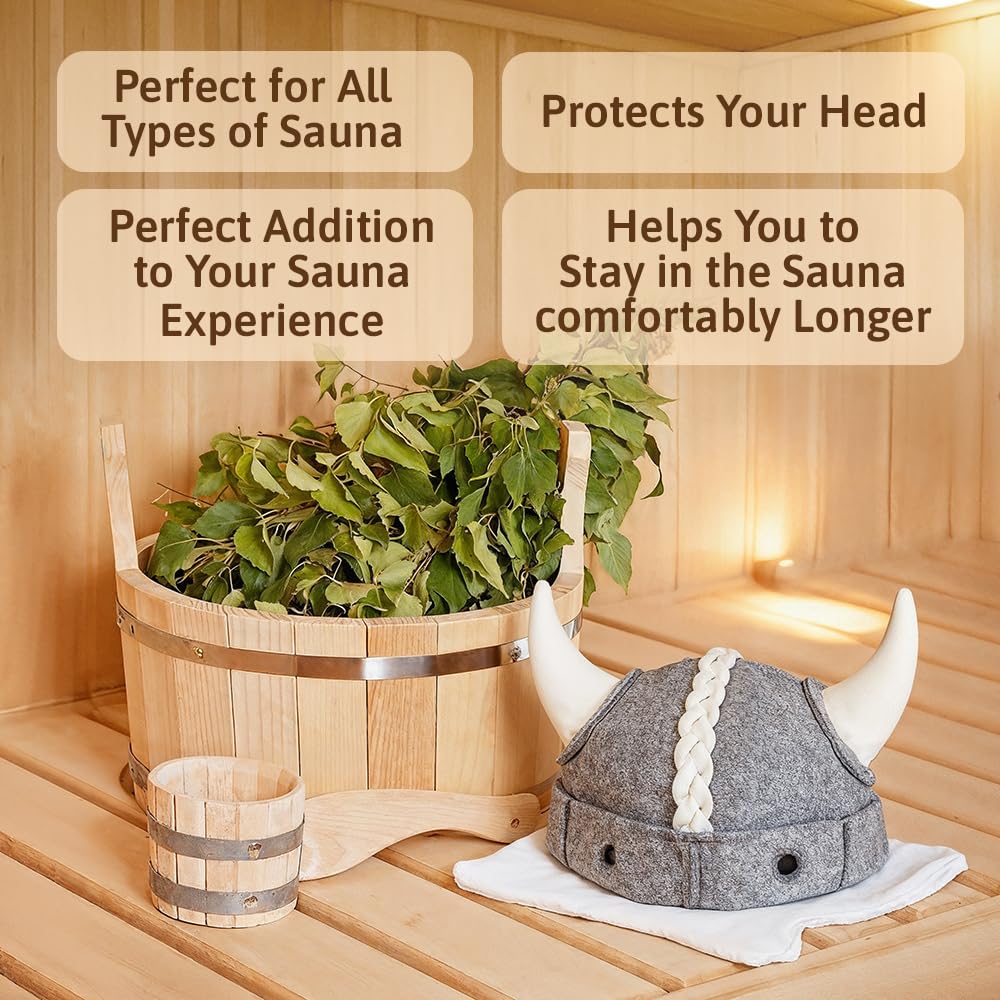 SHSH Viking Sauna Hat model gray worn in sauna