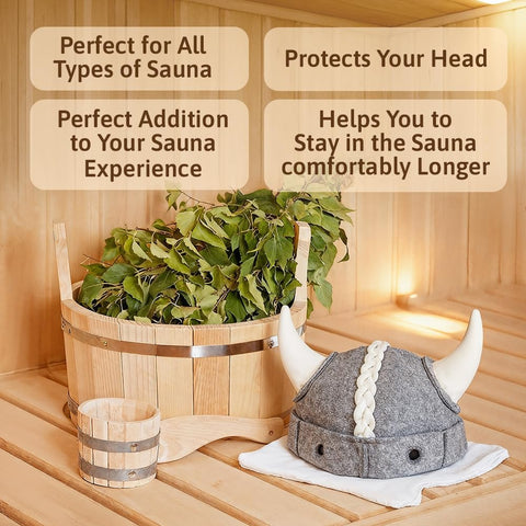 SHSH Viking Sauna Hat model gray worn in sauna