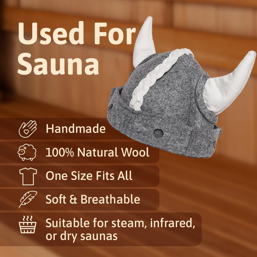 SHSH Viking Sauna Hat side view with horn detail for stylish comfort