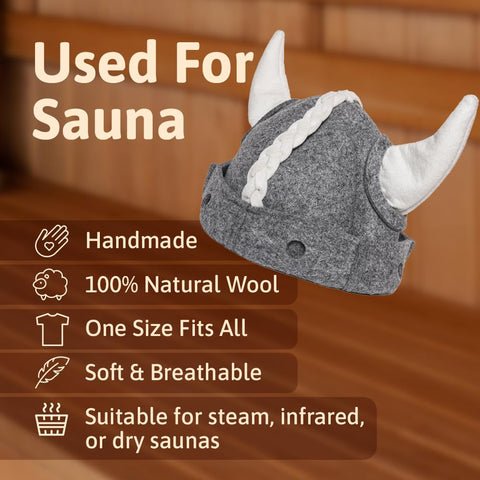 SHSH Viking Sauna Hat side view with horn detail for stylish comfort