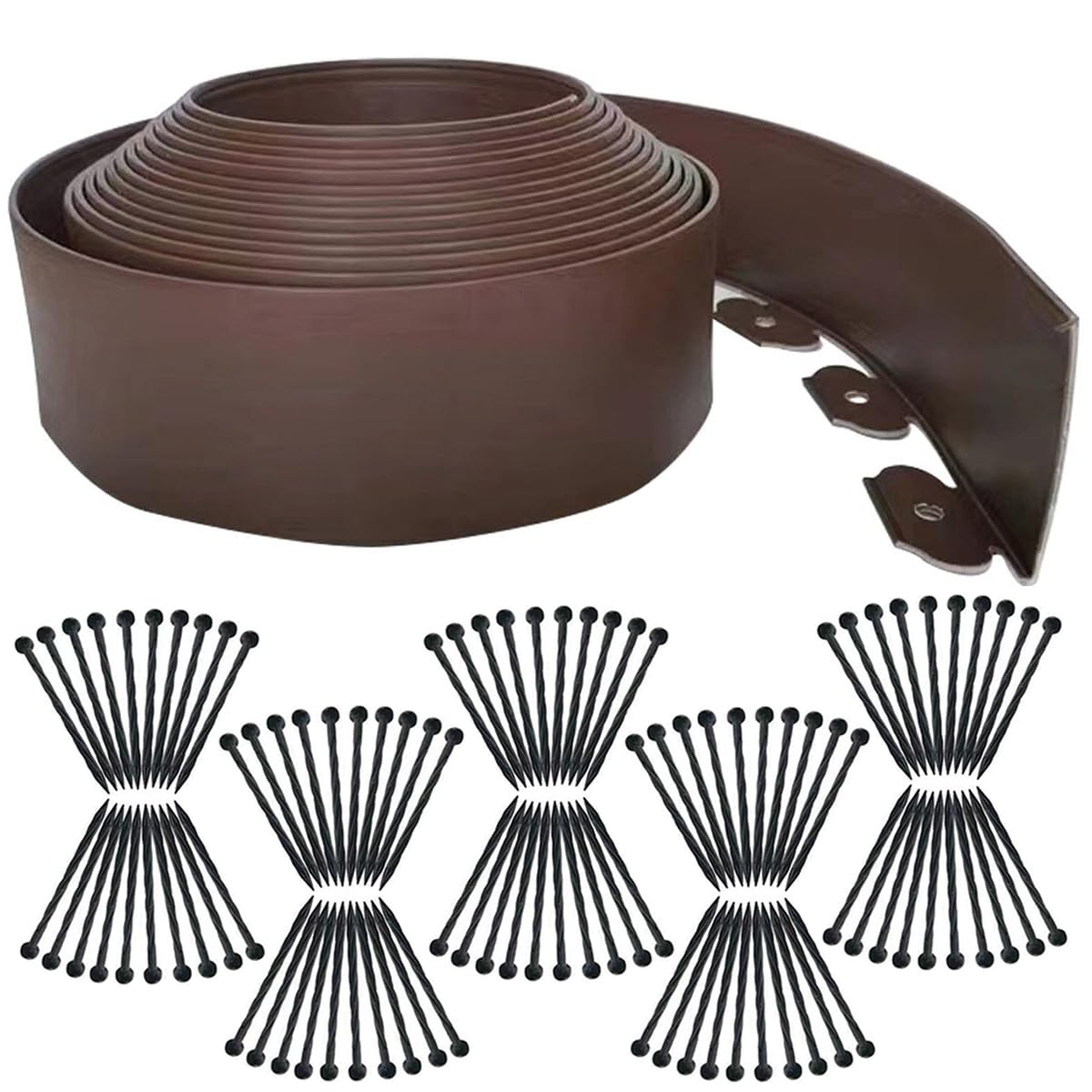 Shsyue flexible garden edging in brown, 66ft long, forms neat borders.
