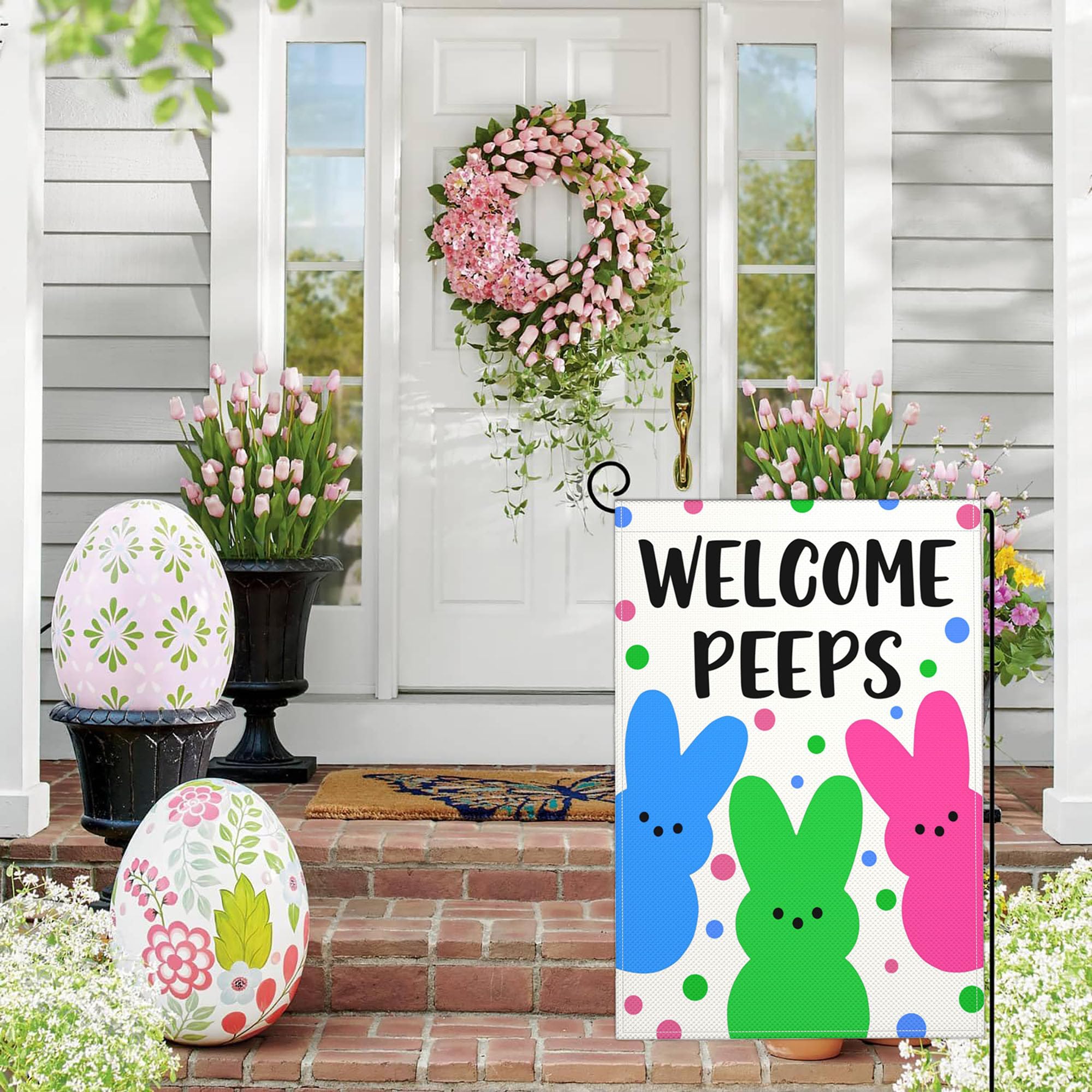 Shuitouk 12x18 Easter yard flag shown in standard outdoor size.