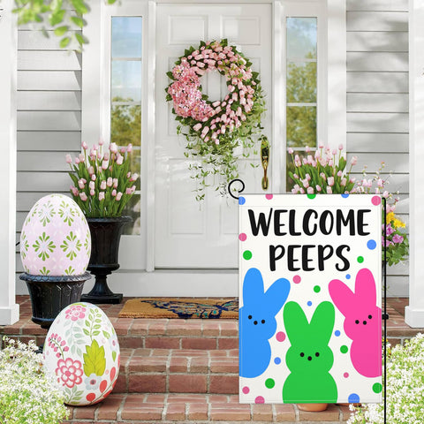 Shuitouk 12x18 Easter yard flag shown in standard outdoor size.