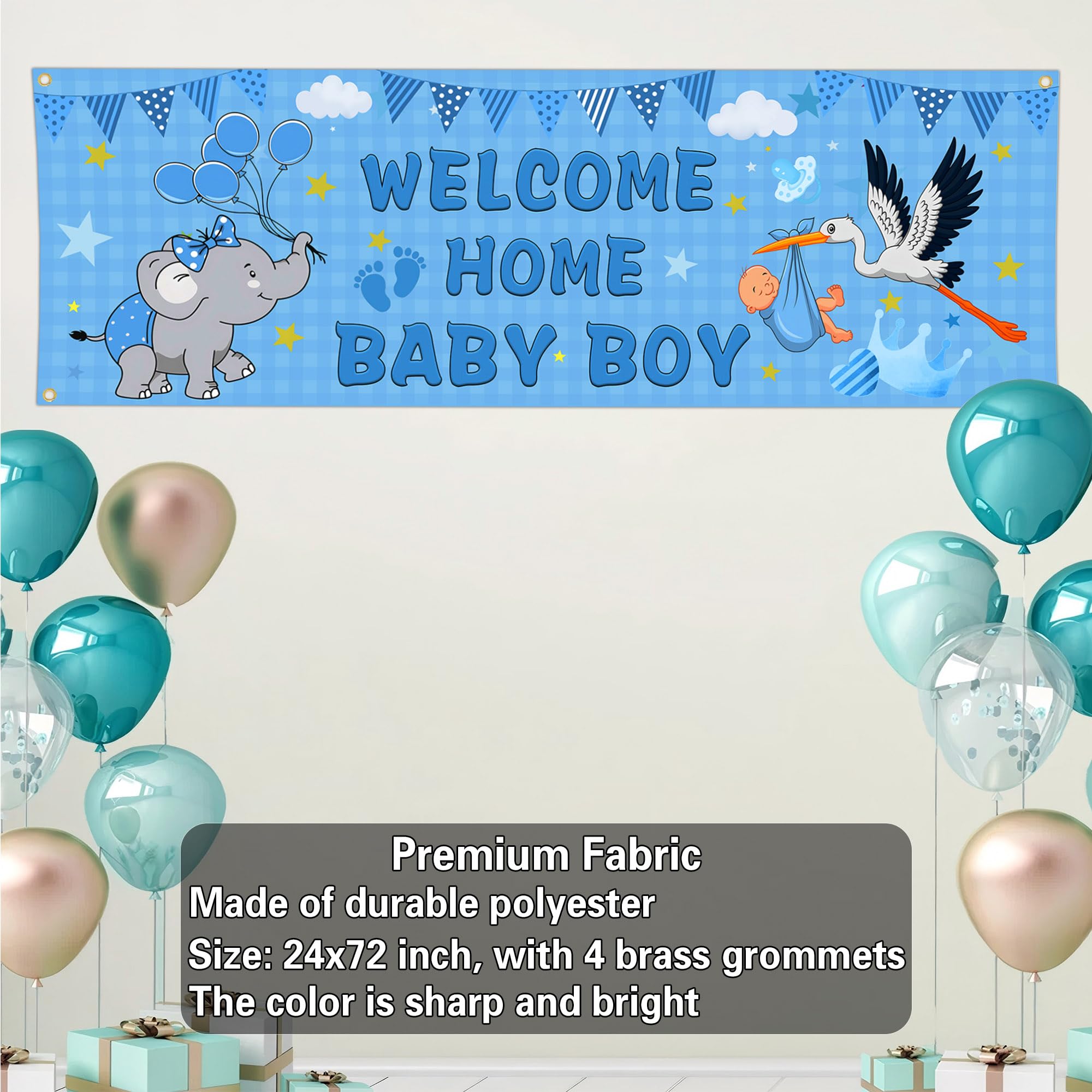 Shuitouk blue elephant baby shower banner for eye-catching celebrations
