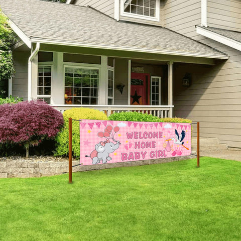 Shuitouk vibrant pink banner enhances curb appeal outdoors.