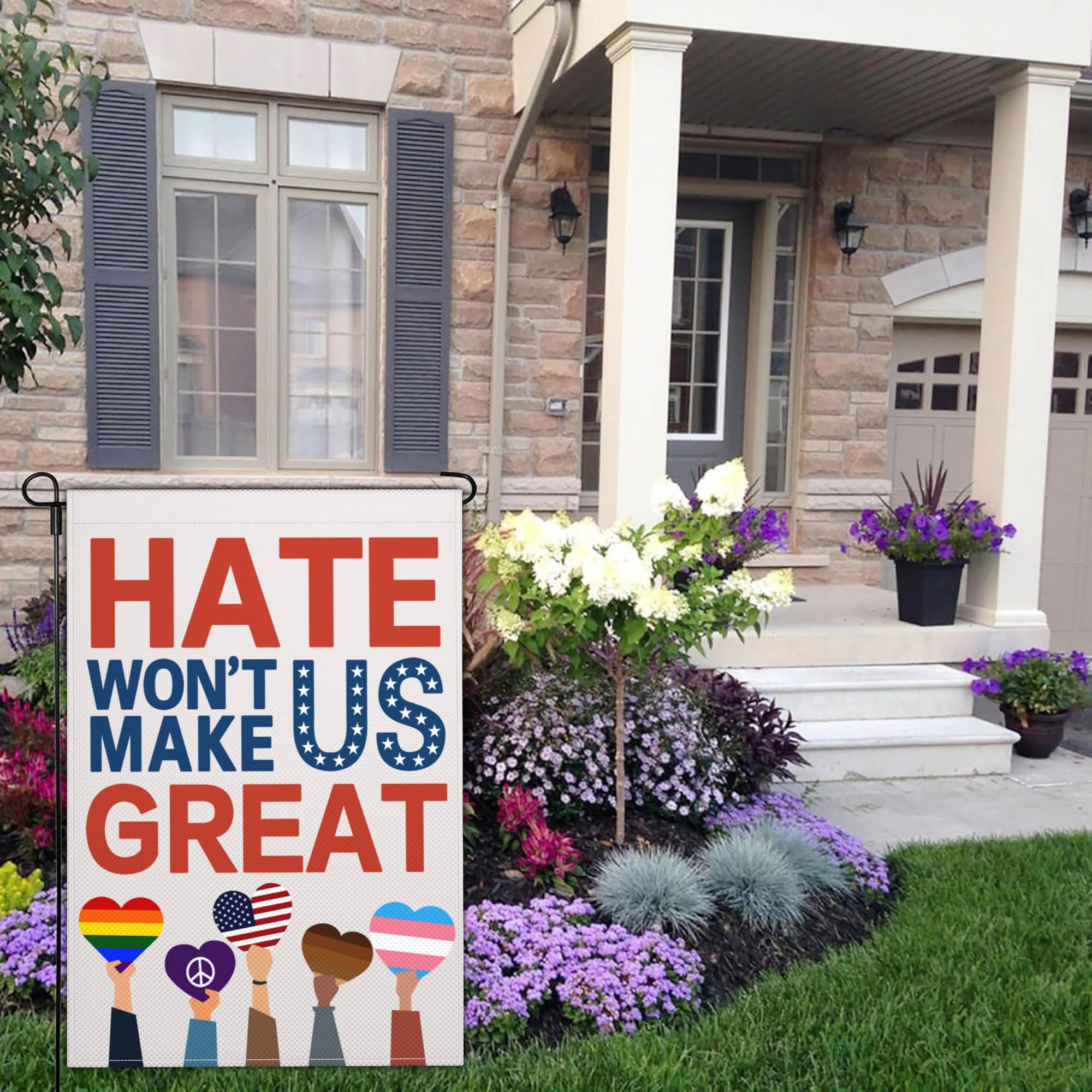 Shuitouk kindness peace equality diversity flag in yard raises inviting atmosphere