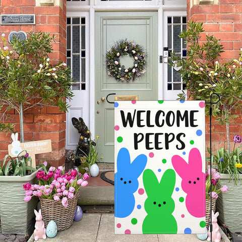 Shuitouk outdoor display in front yard with welcome message.