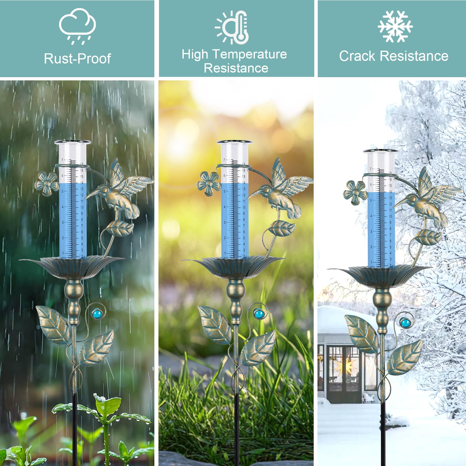 Shumi rain gauge includes a deep ground plug for stability.