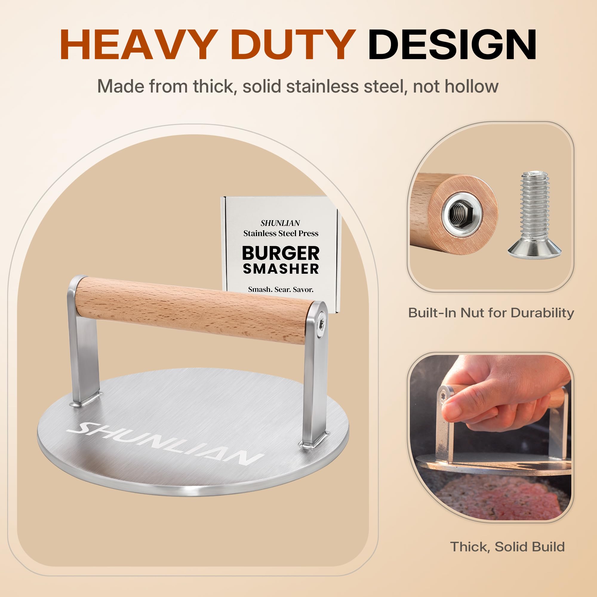 SHUNLIAN gift-ready smash-press ideal for BBQ lovers and home cooks.
