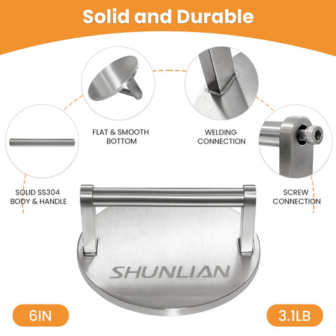 SHUNLIAN Smash Burger Press on a flat-top grill for versatile cooking.