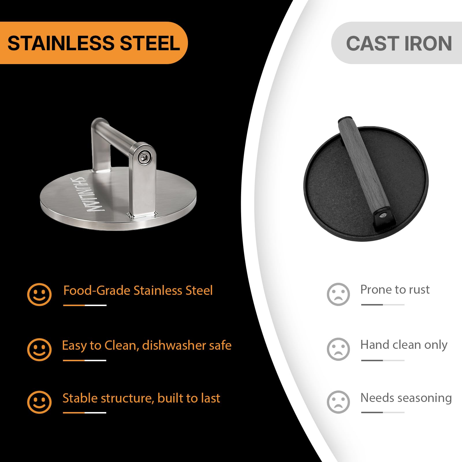SHUNLIAN Smash Burger Press showing rust-resistant stainless steel.