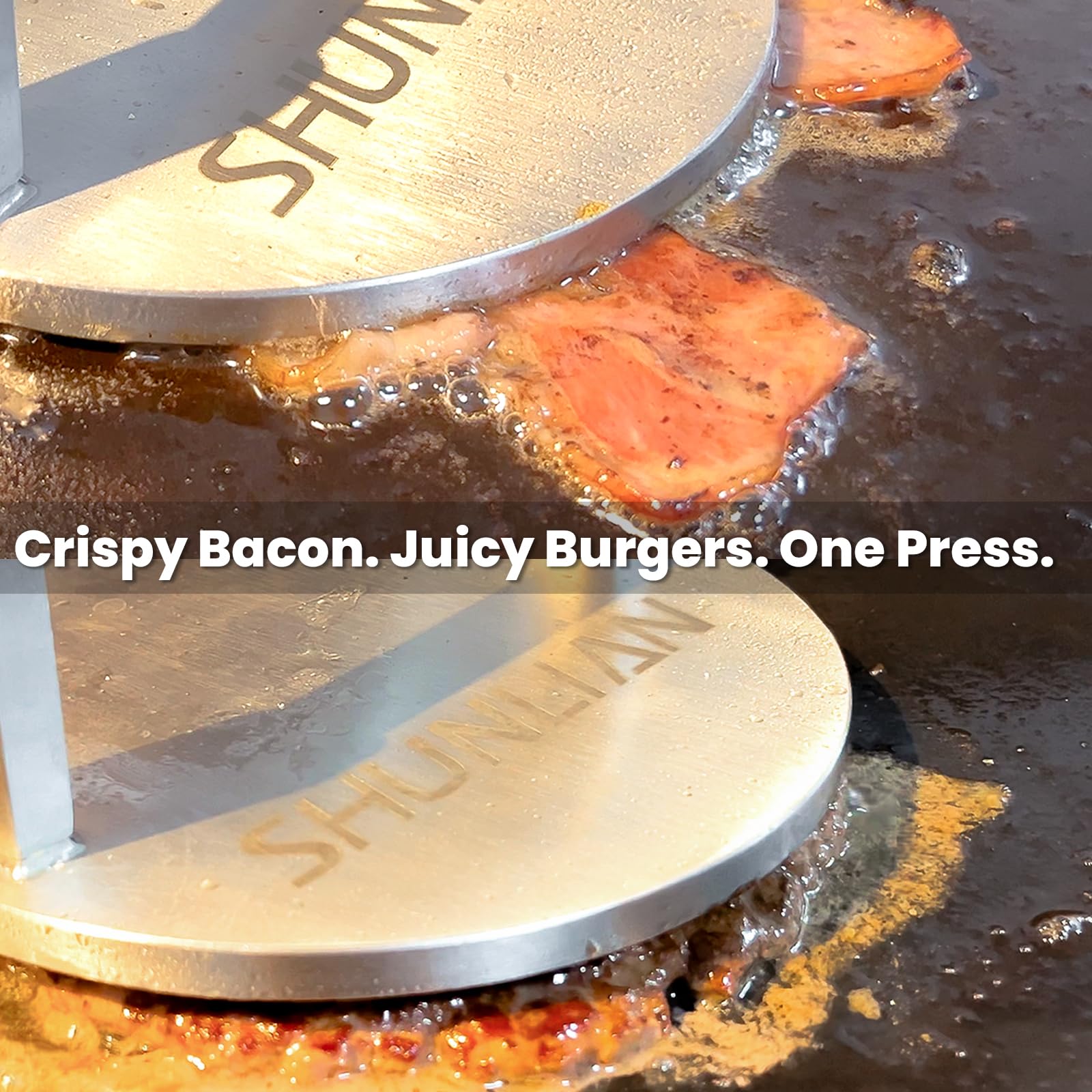 SHUNLIAN Smash Burger Press in stainless steel for rust resistance and durability.