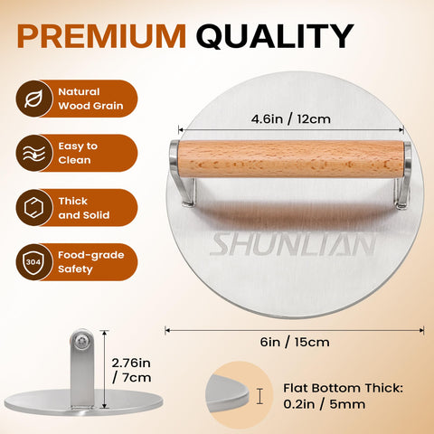 SHUNLIAN wooden-handle smash-press for secure, cool grip.