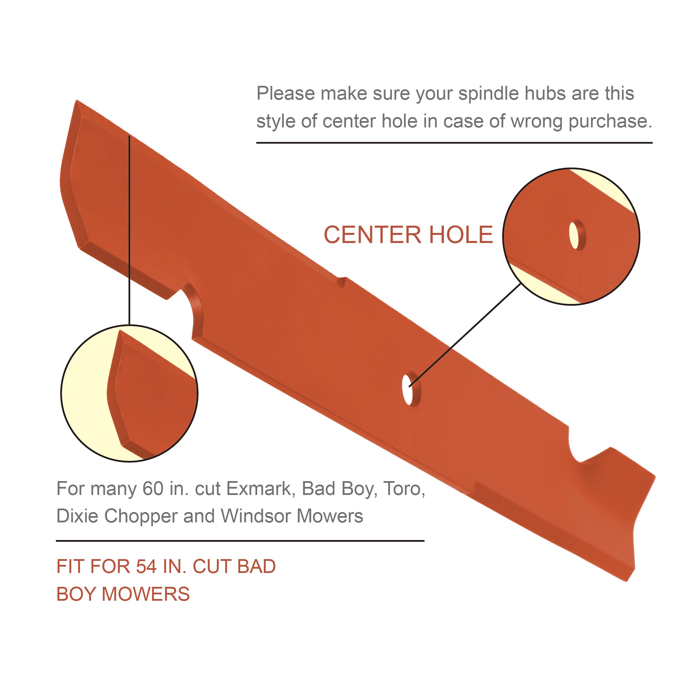 SHUZIYU 54-inch mower blades fit Bad Boy and Toro decks for consistent mulching.