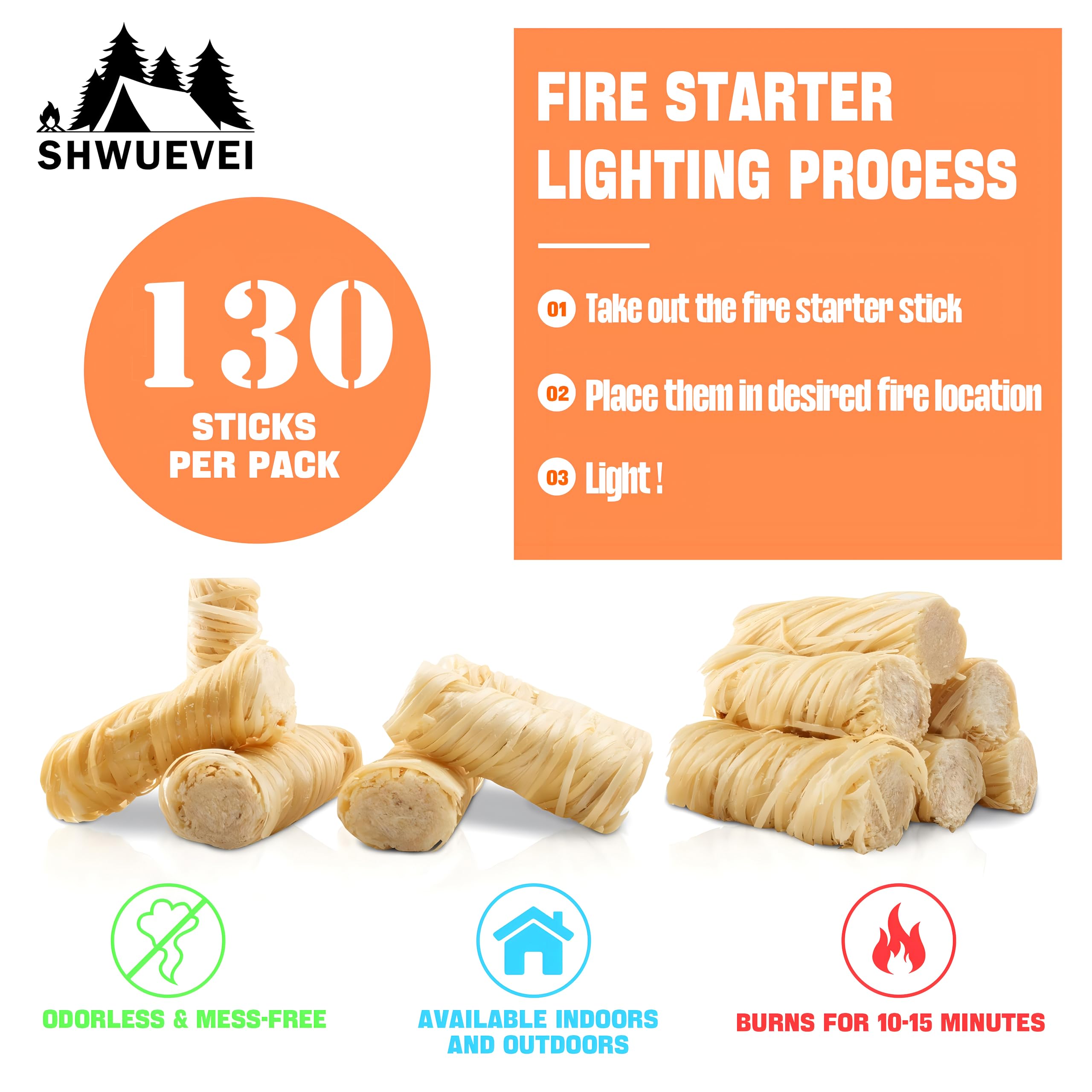 Shwuevei campfire starters light logs in any weather condition
