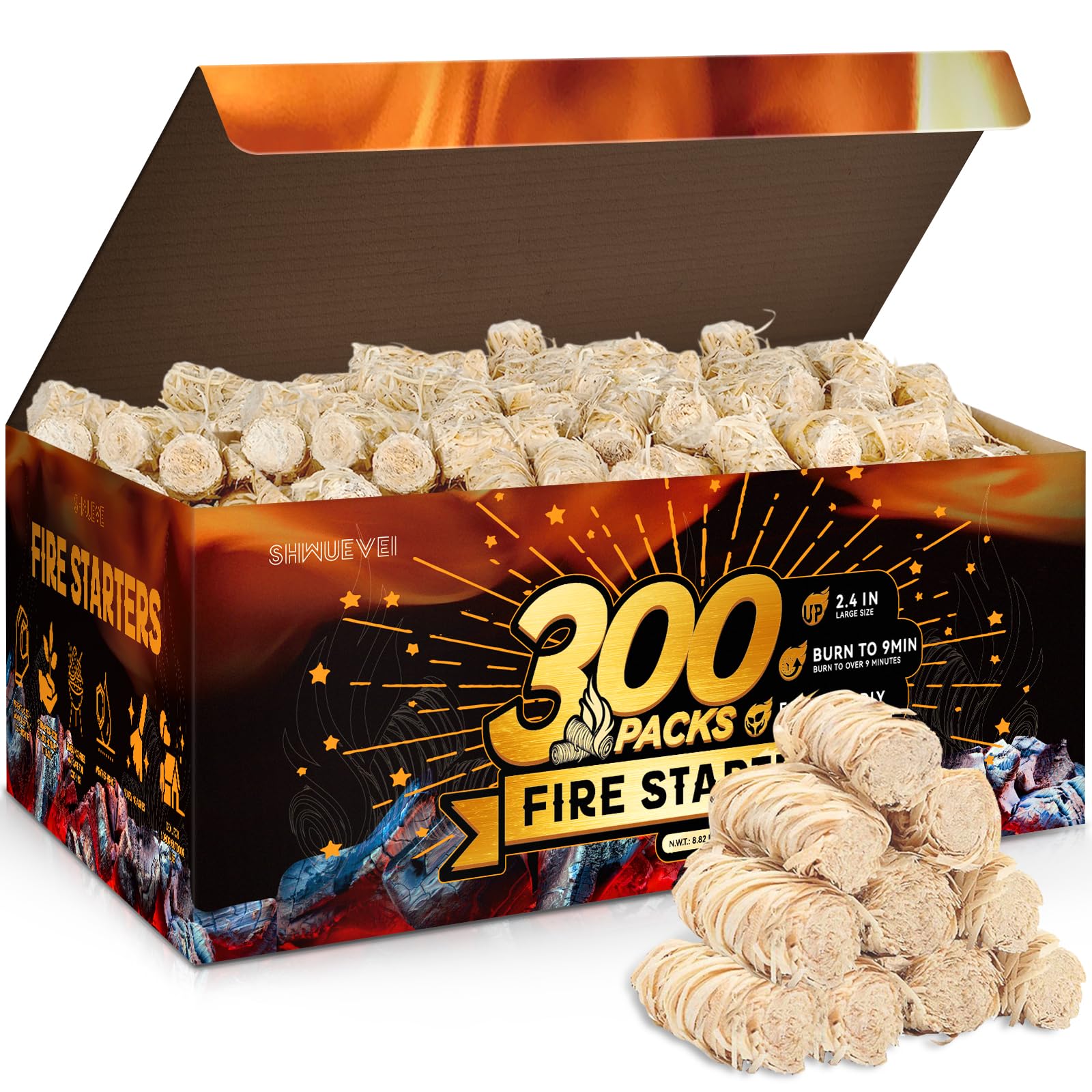 Shwuevei fire starter sticks pack lights charcoal and wood efficiently for indoor or outdoor fires