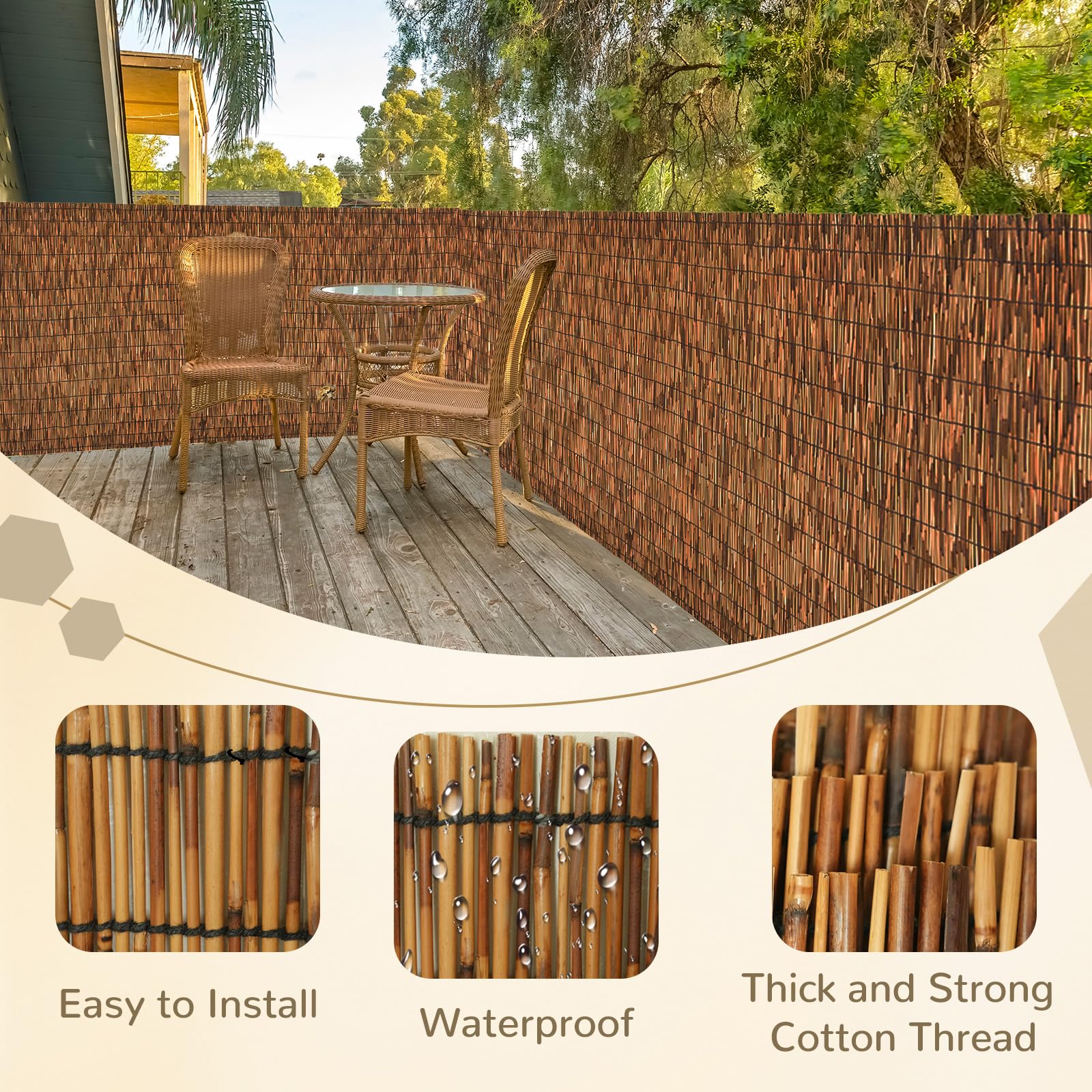 SHYDZYYC natural bamboo look—renewable material adds warm vibe to patios