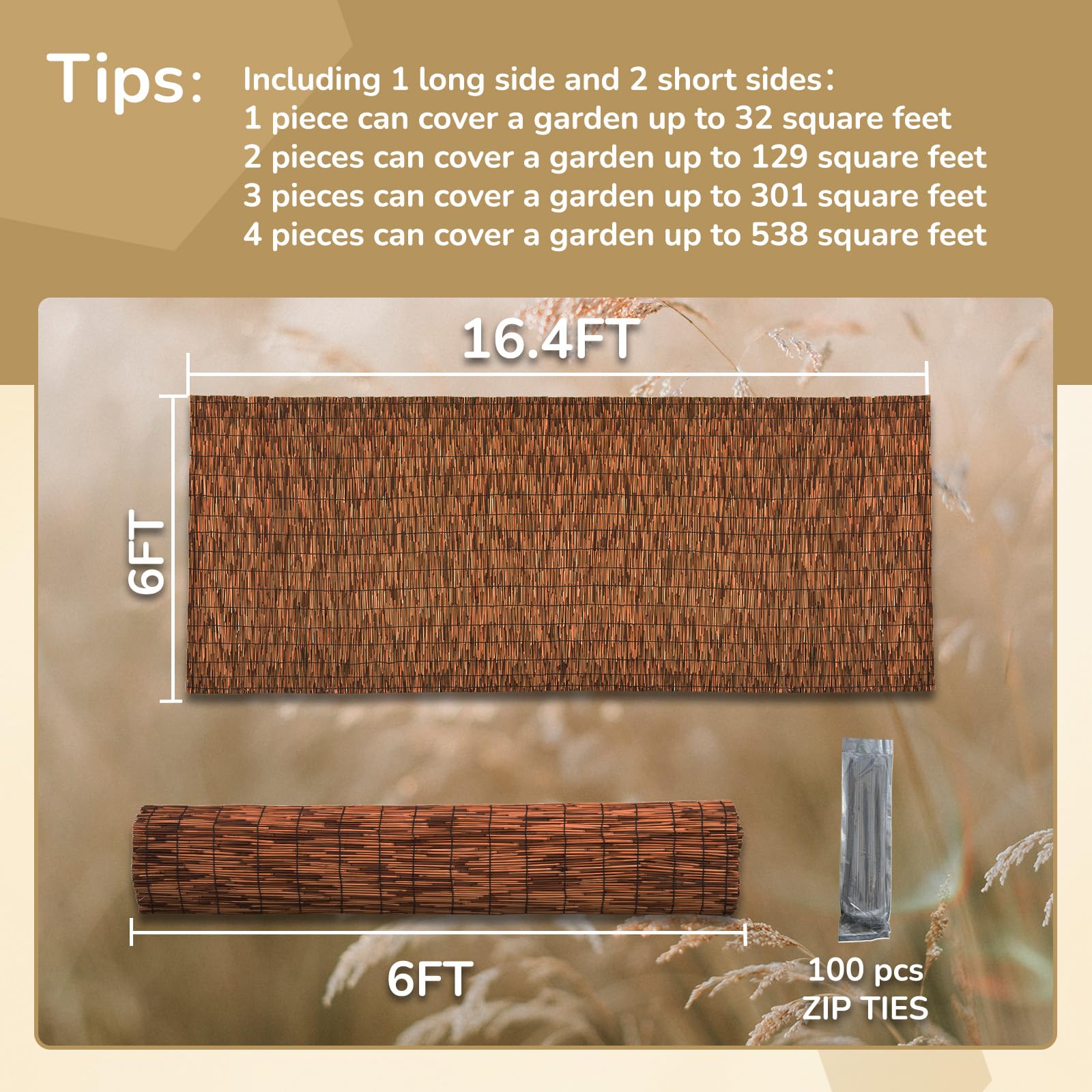 SHYDZYYC reed fence installation—easy setup with included zip ties for privacy