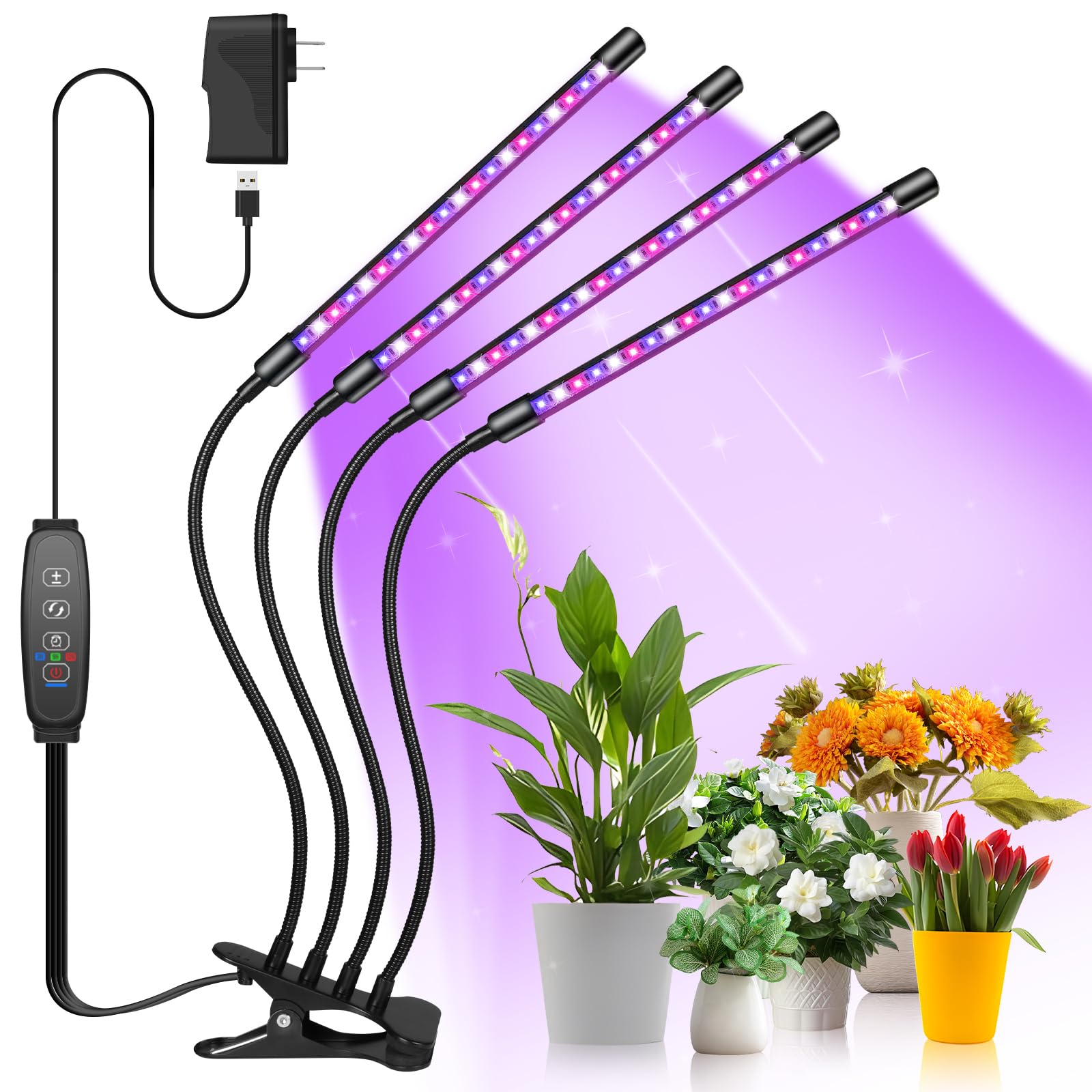 Shyineyou four-head clip-on grow light boosting compact indoor plant growth