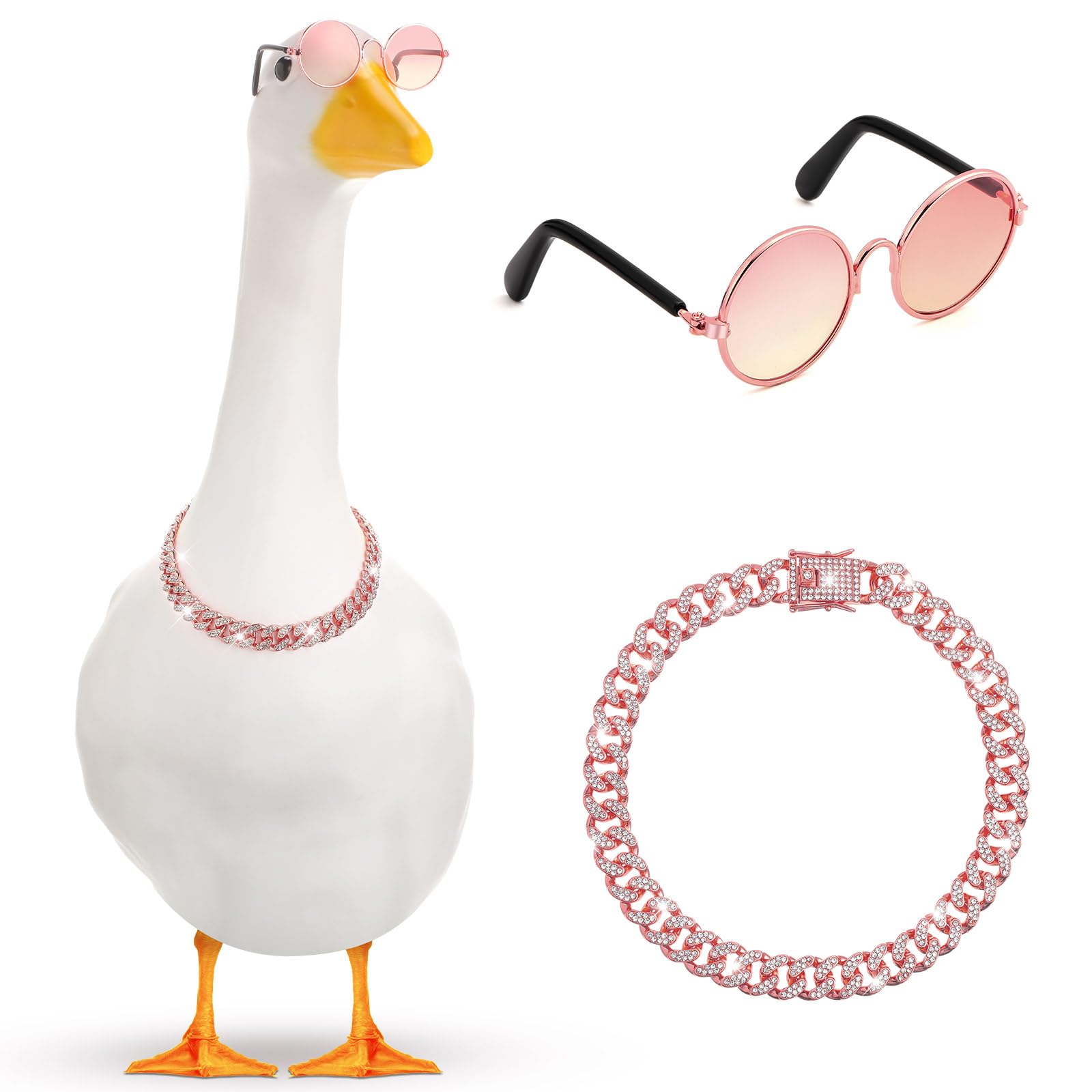 Shyyween chain collar with pink rhinestones adds sparkle to your lawn goose.