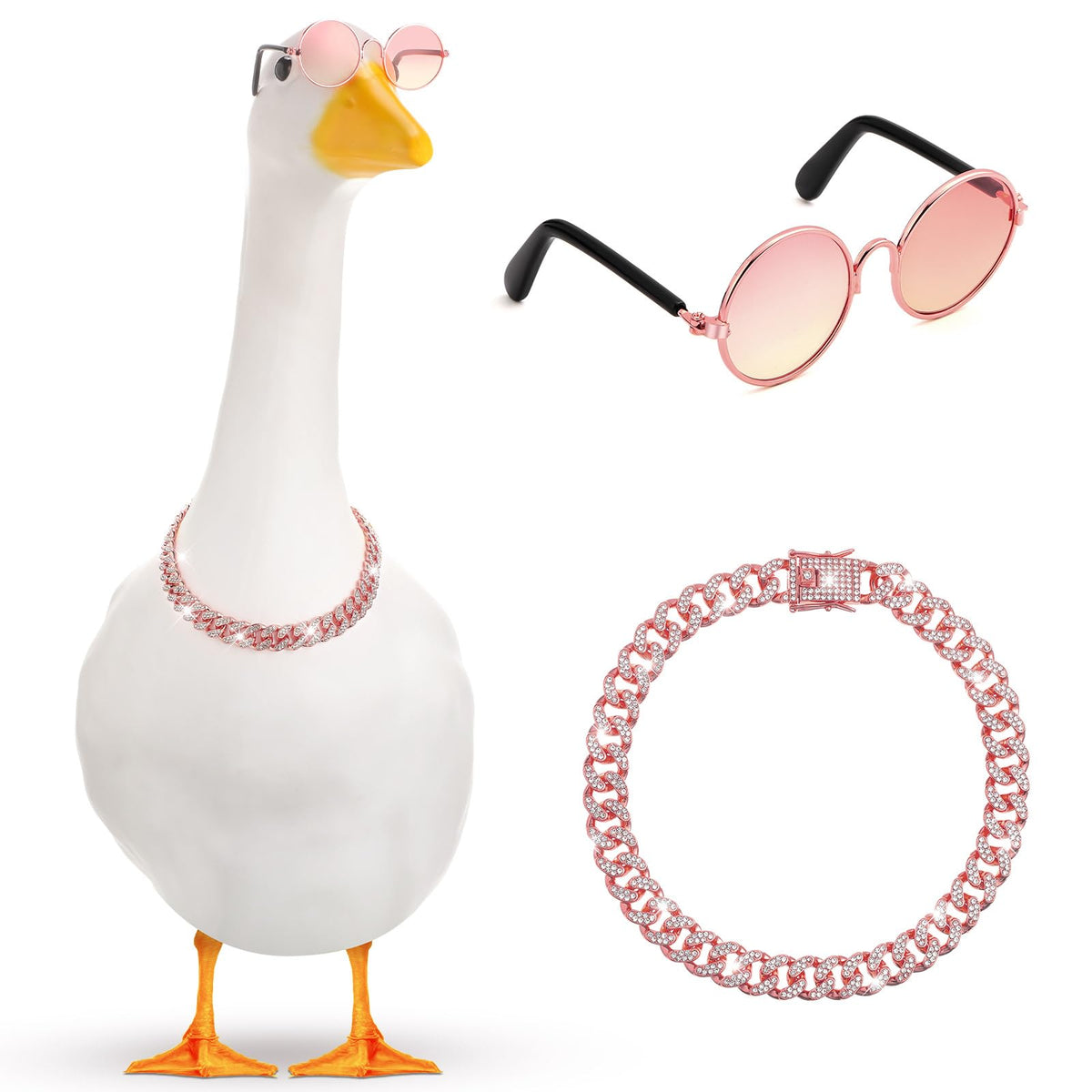 Shyyween chain collar with pink rhinestones adds sparkle to your lawn goose.