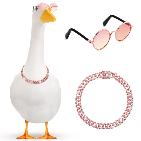 Shyyween chain collar with pink rhinestones adds sparkle to your lawn goose.