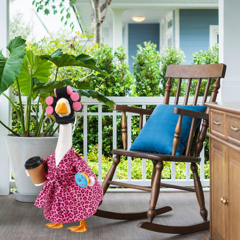 Shyyween Lady Goose Outfit pink leopard fabric creates bright yard accent.