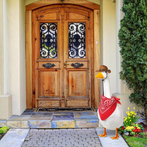 Shyyween lawn geese outfit display transforms standard statues into focal points