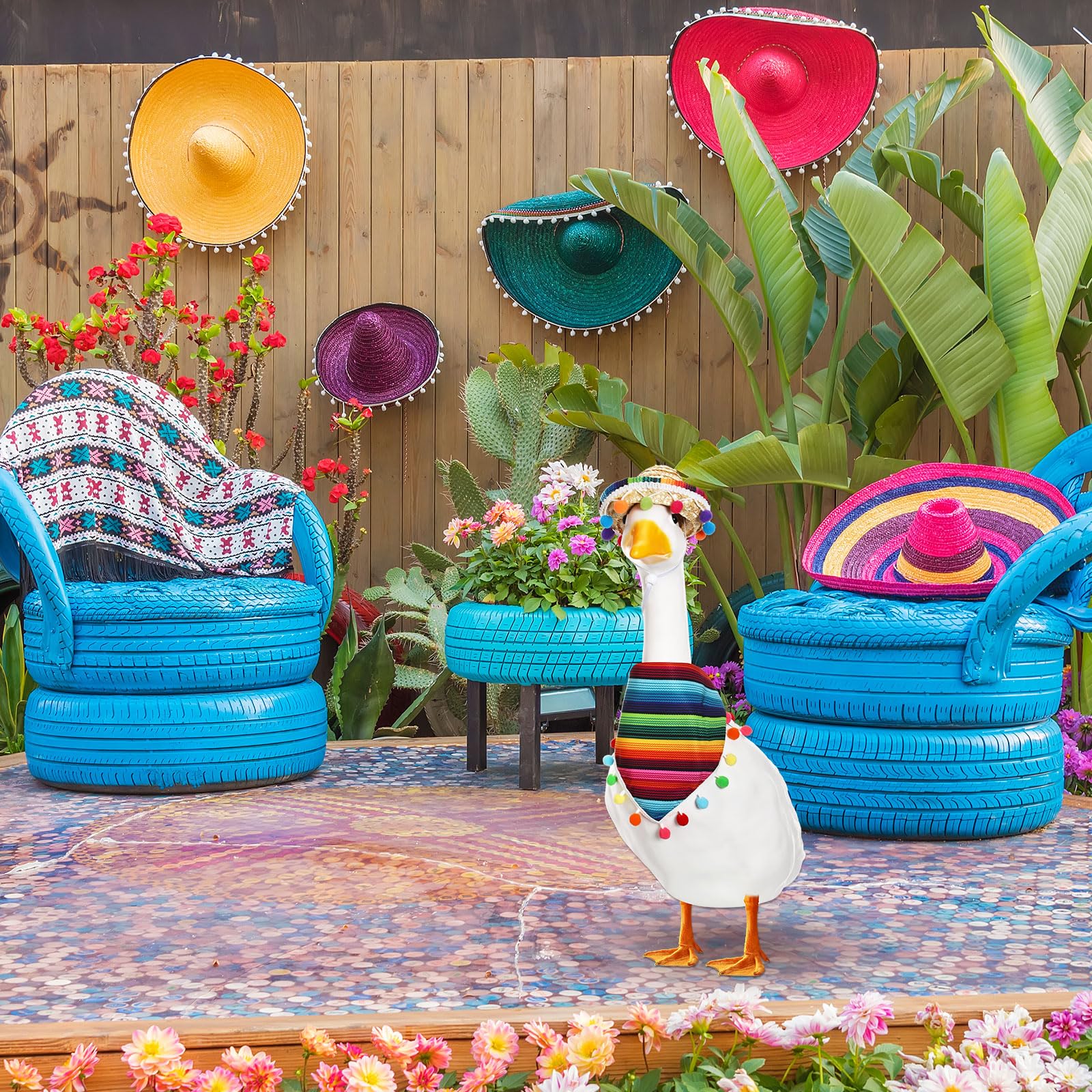 Shyyween Mexican goose outfit outdoor display demonstrates durable, reusable decor.